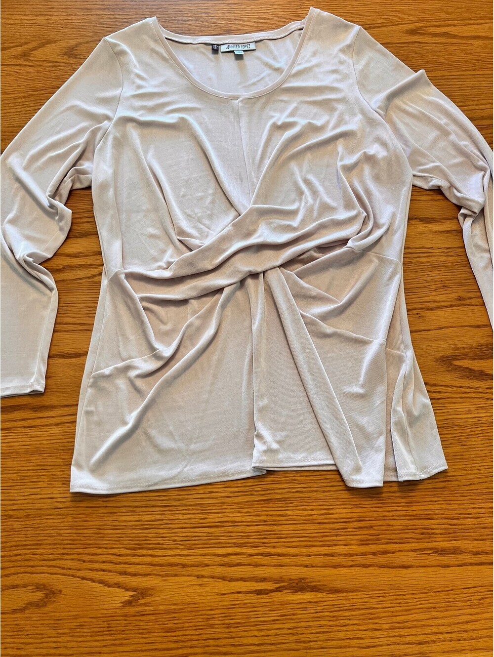Jennifer Lopez Women's 1X Long Sleeve Beige Twist Front Top